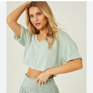 Altar’d State Alessia Ribbed Top - in Frosty Green